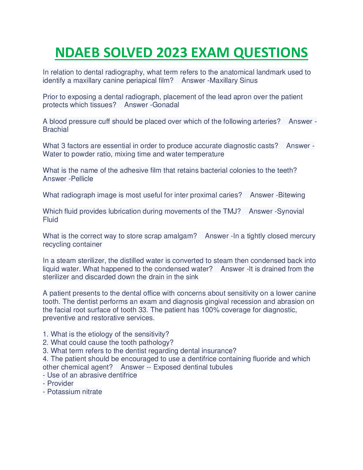 Preview of NDAEB SOLVED 2023 EXAM QUESTIONS AND ANSWERS.