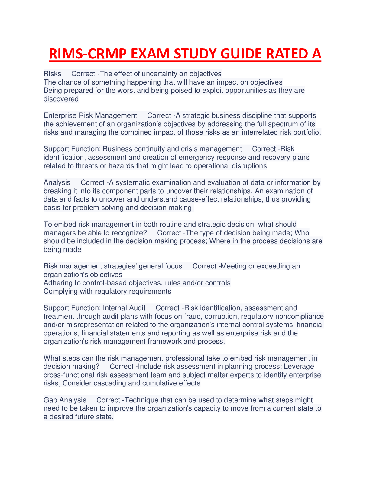 Preview image of RIMS-CRMP EXAM STUDY GUIDE RATED A COMPLETE GUIDE. document
