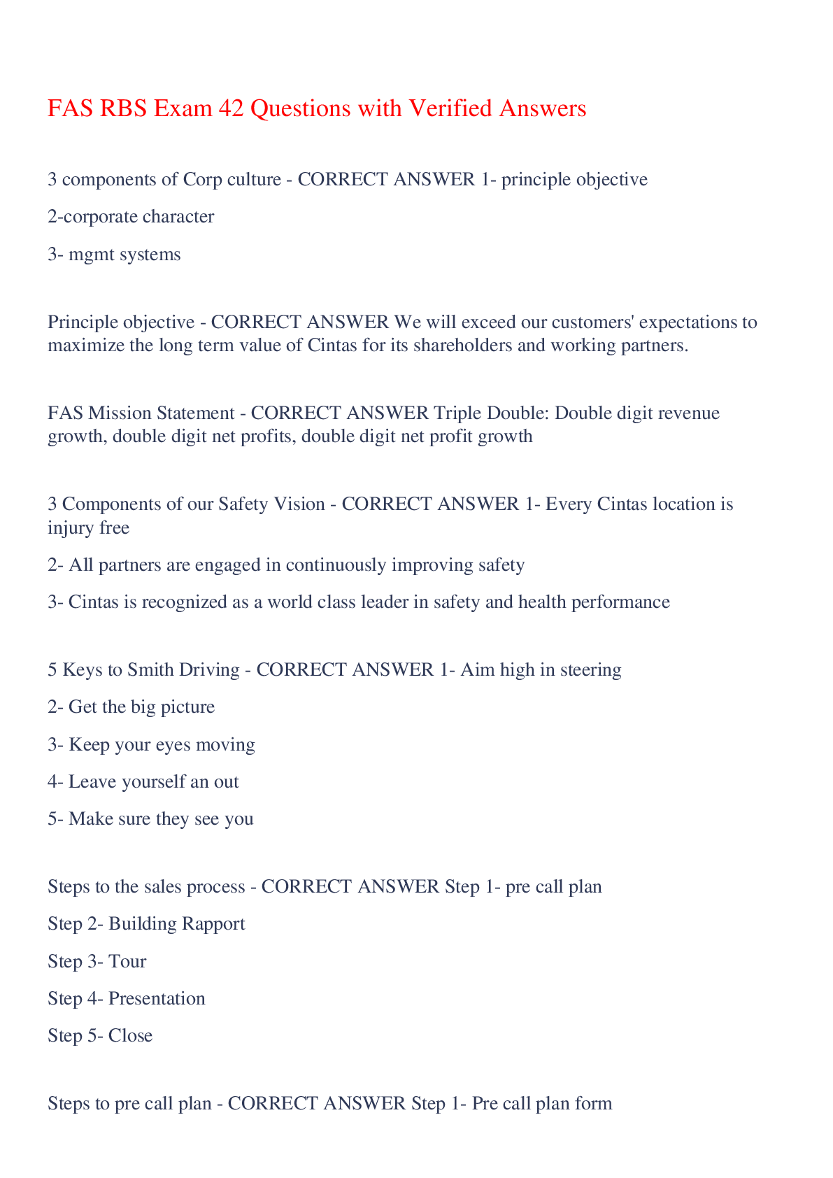 Preview of FAS RBS Exam 42 Questions with Verified Answers,100% CORRECT