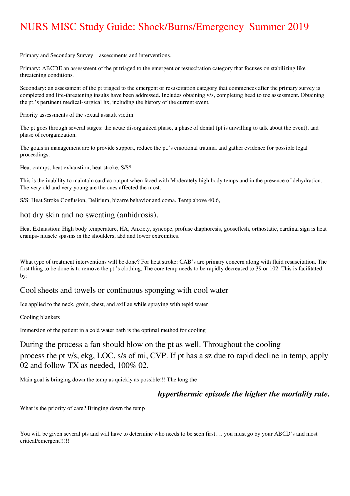 Preview image of NURS MISC Study Guide: Shock/Burns/Emergency   Summer 2019,100% CORRECT document