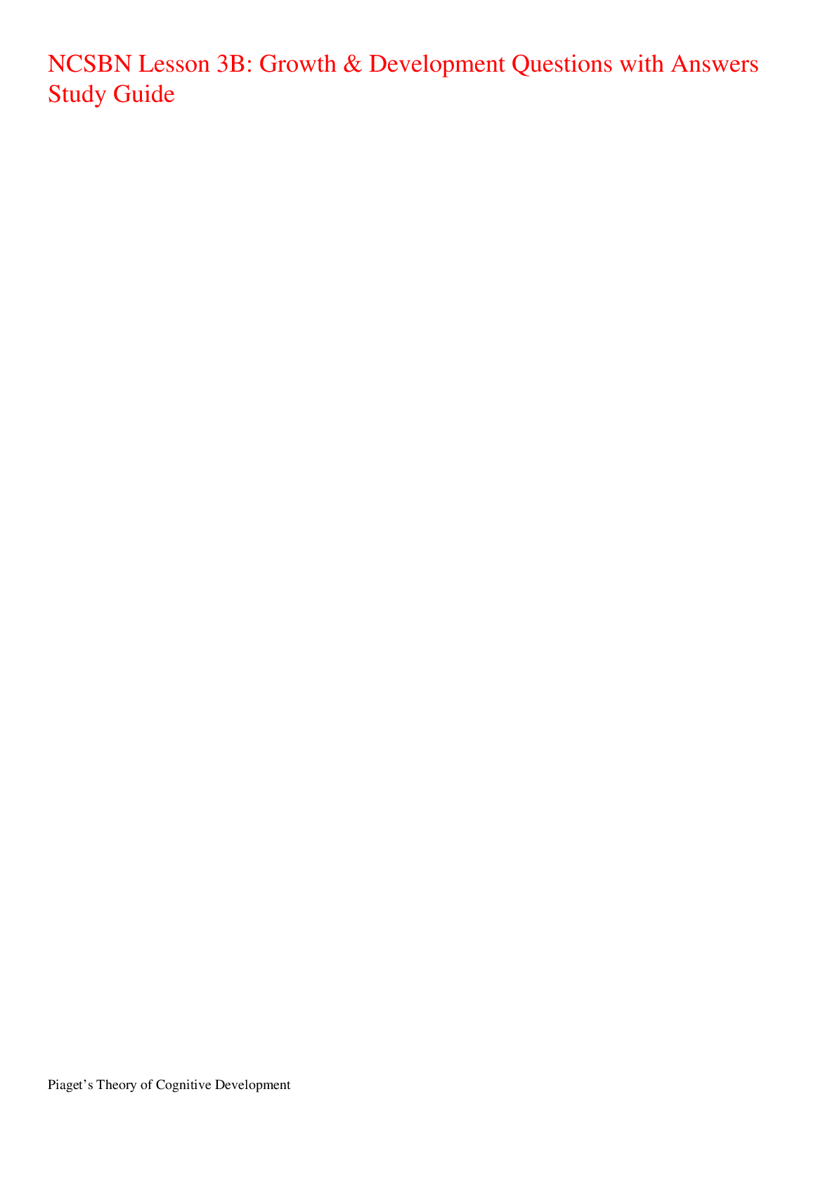 Preview image for NCSBN Lesson 3B: Growth & Development Questions with Answers Study Guide,100% CORRECT