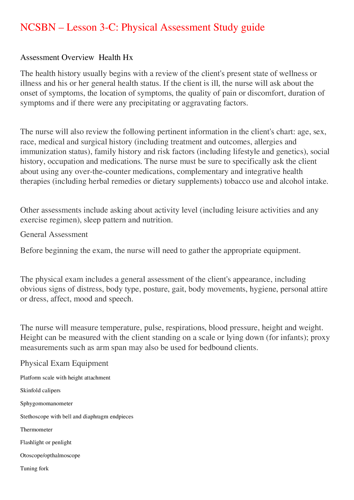 Preview image for NCSBN – Lesson 3-C: Physical Assessment Study guide,100% CORRECT