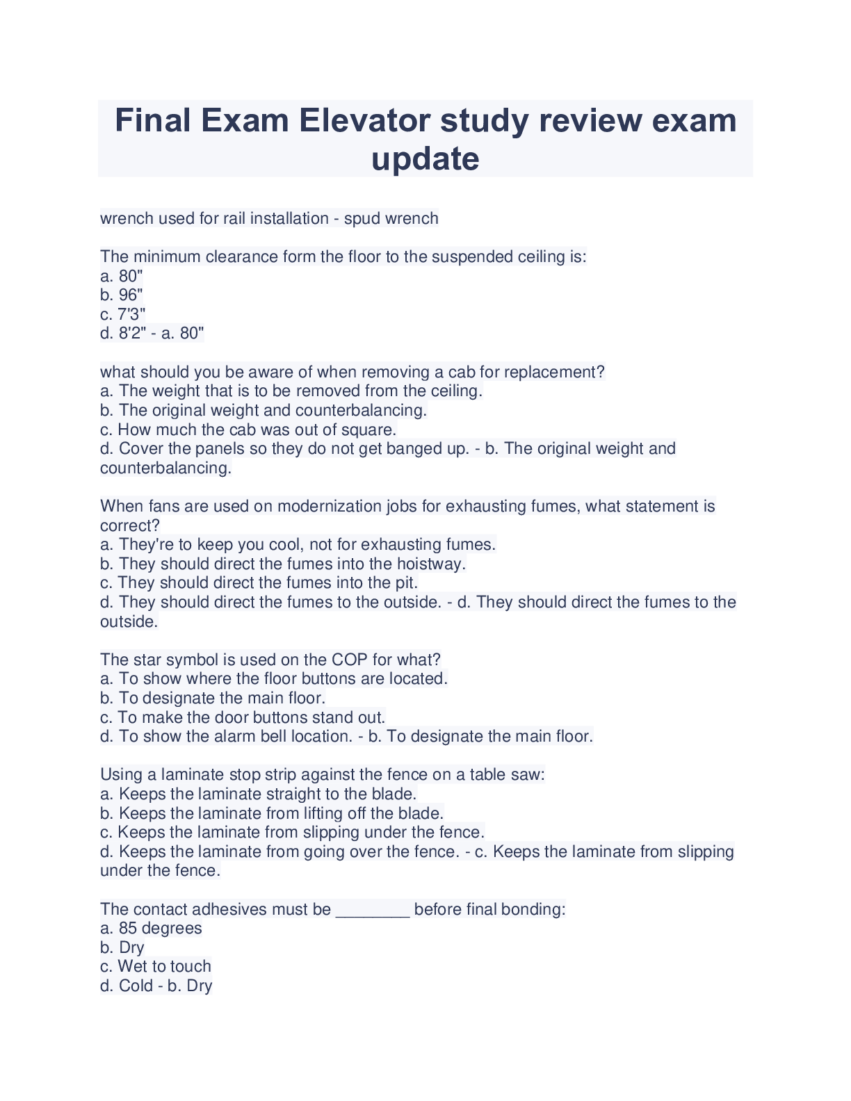 Preview image for Final Exam Elevator study review exam update 2023