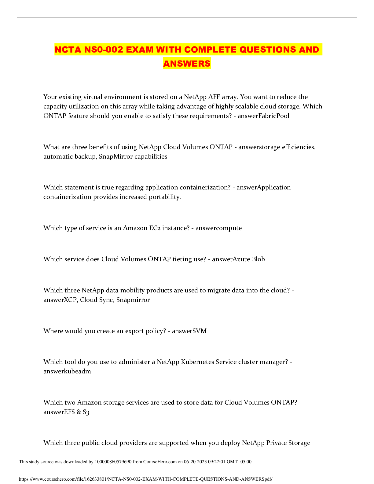 Preview image for NCTA NS0-002 EXAM WITH COMPLETE QUESTIONS AND ANSWERS