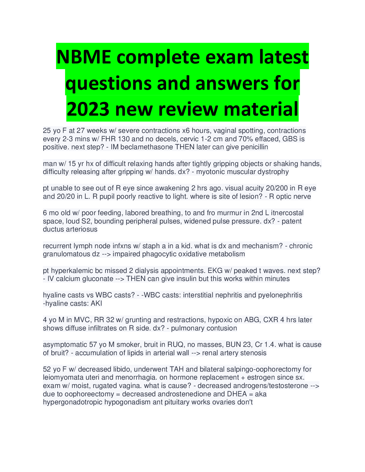 Preview image for NBME complete exam latest questions and answers for 2023 new review material