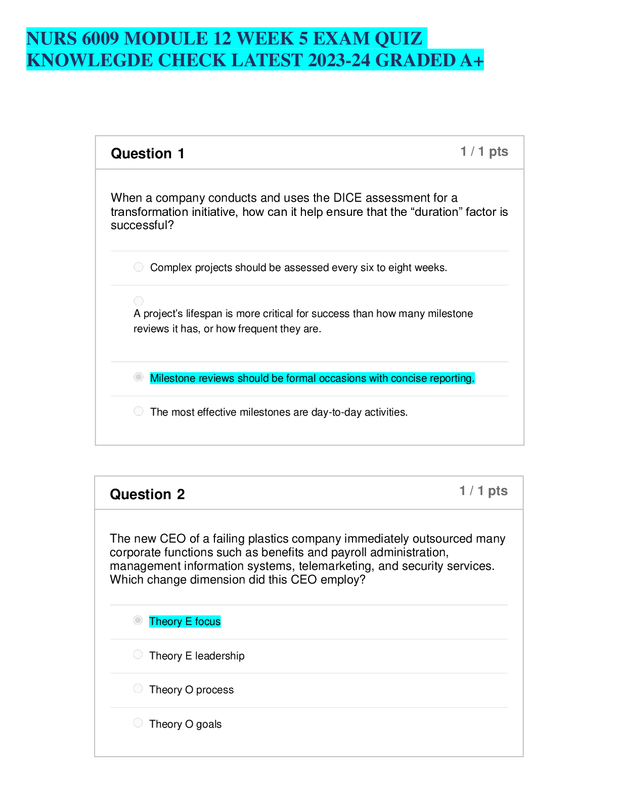 Preview image for NURS 6009 MODULE 12 WEEK 5 EXAM QUIZ KNOWLEGDE CHECK LATEST 2023-24 GRADED A+
