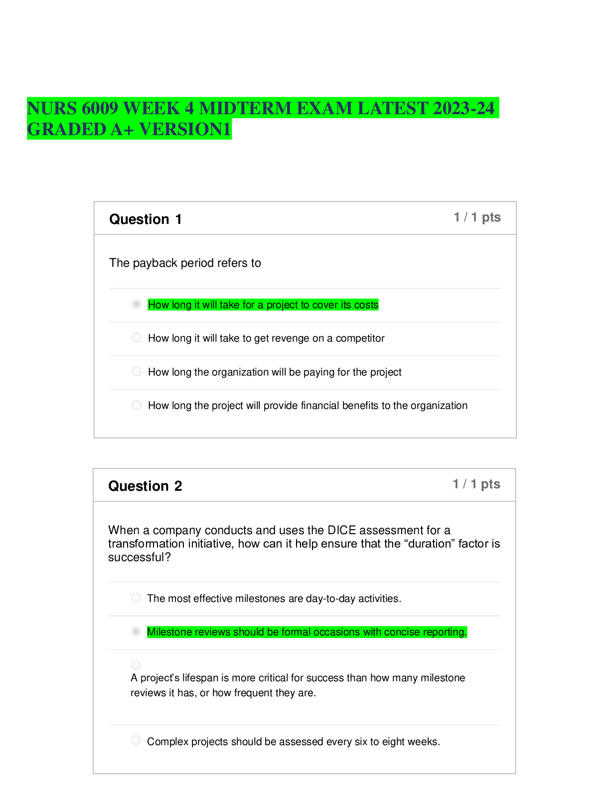 Preview image for NURS 6009 WEEK 4 MIDTERM EXAM LATEST 2023-24 GRADED A+ VERSION1