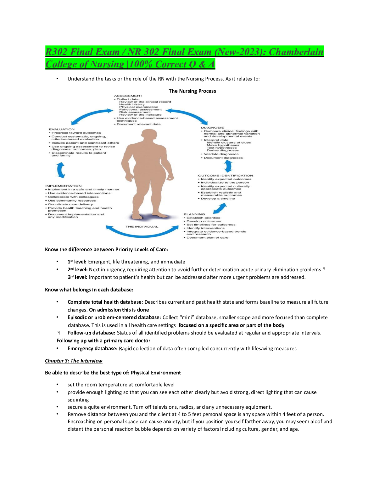 Preview image for R302 Final Exam / NR 302 Final Exam (New-2023): Chamberlain  College of Nursing |100% Correct Q & A