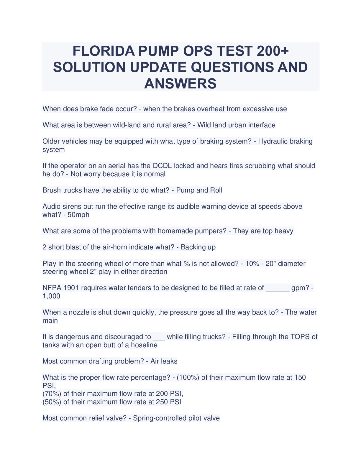 Preview image for FLORIDA PUMP OPS TEST 200+ SOLUTION UPDATE QUESTIONS AND ANSWERS
