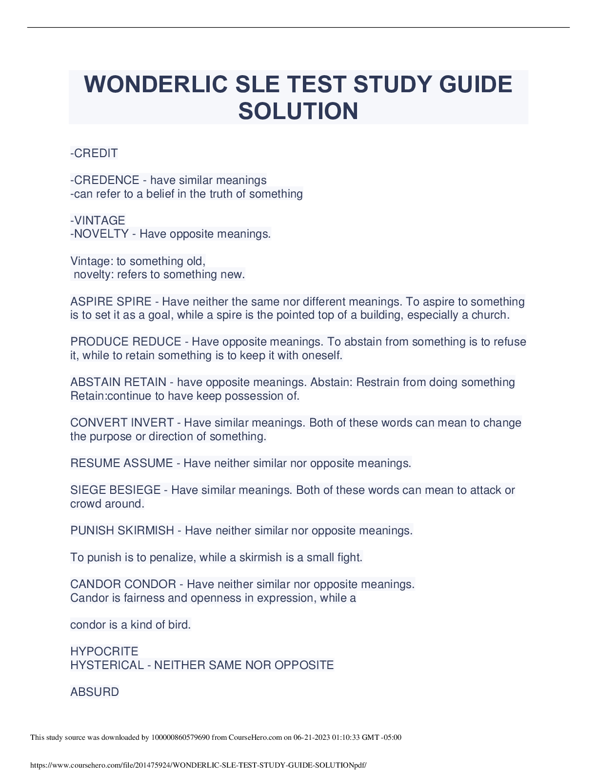 Preview image for WONDERLIC SLE TEST STUDY GUIDE SOLUTION