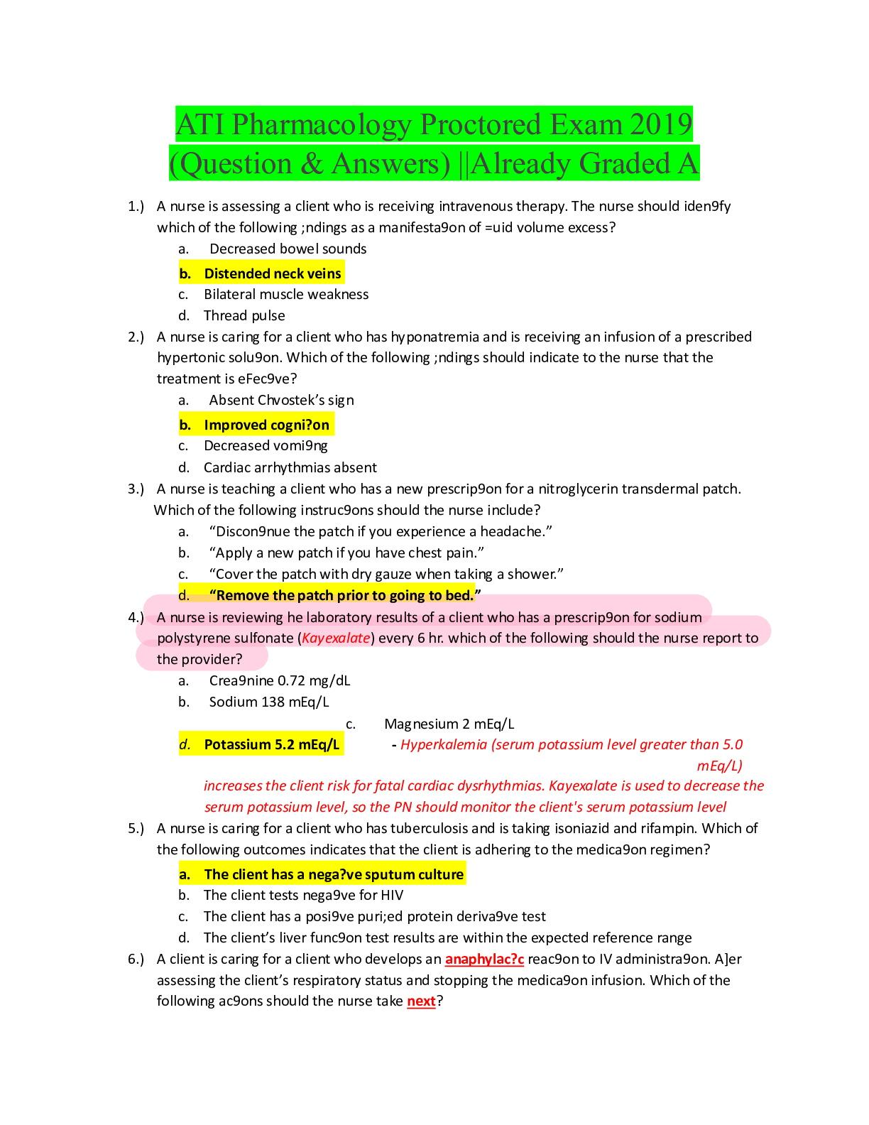 Preview image for ATI Pharmacology Proctored Exam 2019  (Question & Answers) ||Already Graded A