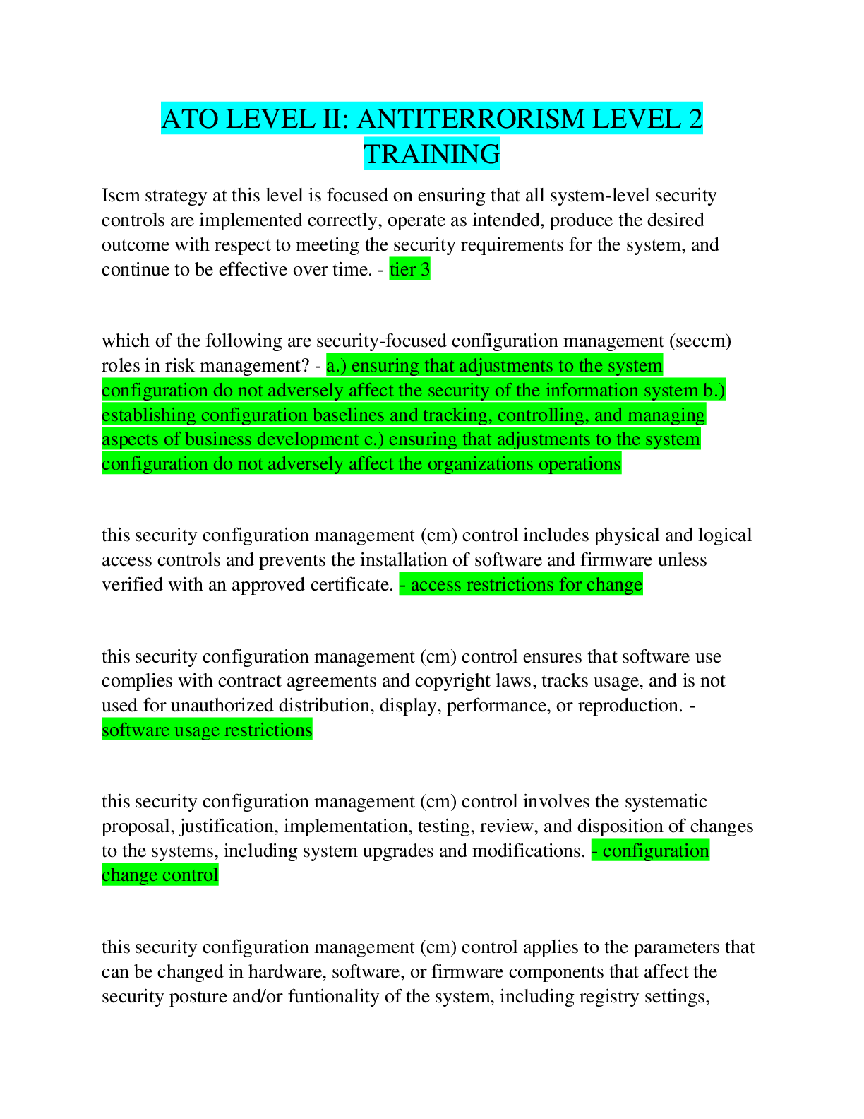 Preview image of ATO LEVEL II: ANTITERRORISM LEVEL 2 TRAINING EXAM document