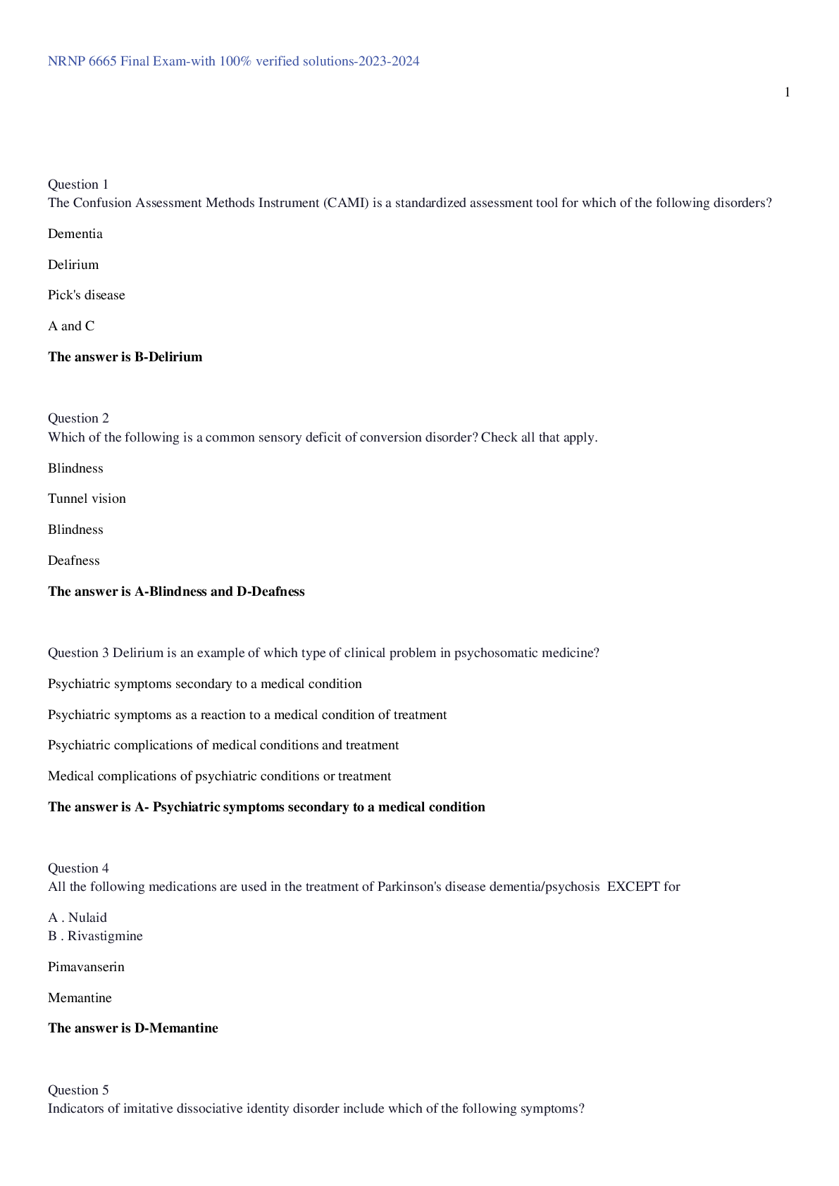 Preview image for NRNP 6665 Final Exam 2023-2024