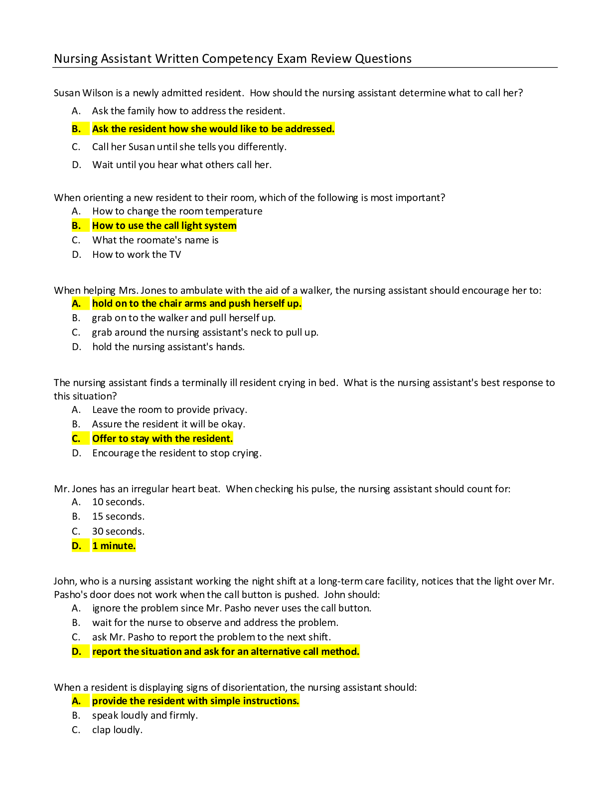 Preview image for Nursing Assistant Written Competency Exam Review Questions With Answers