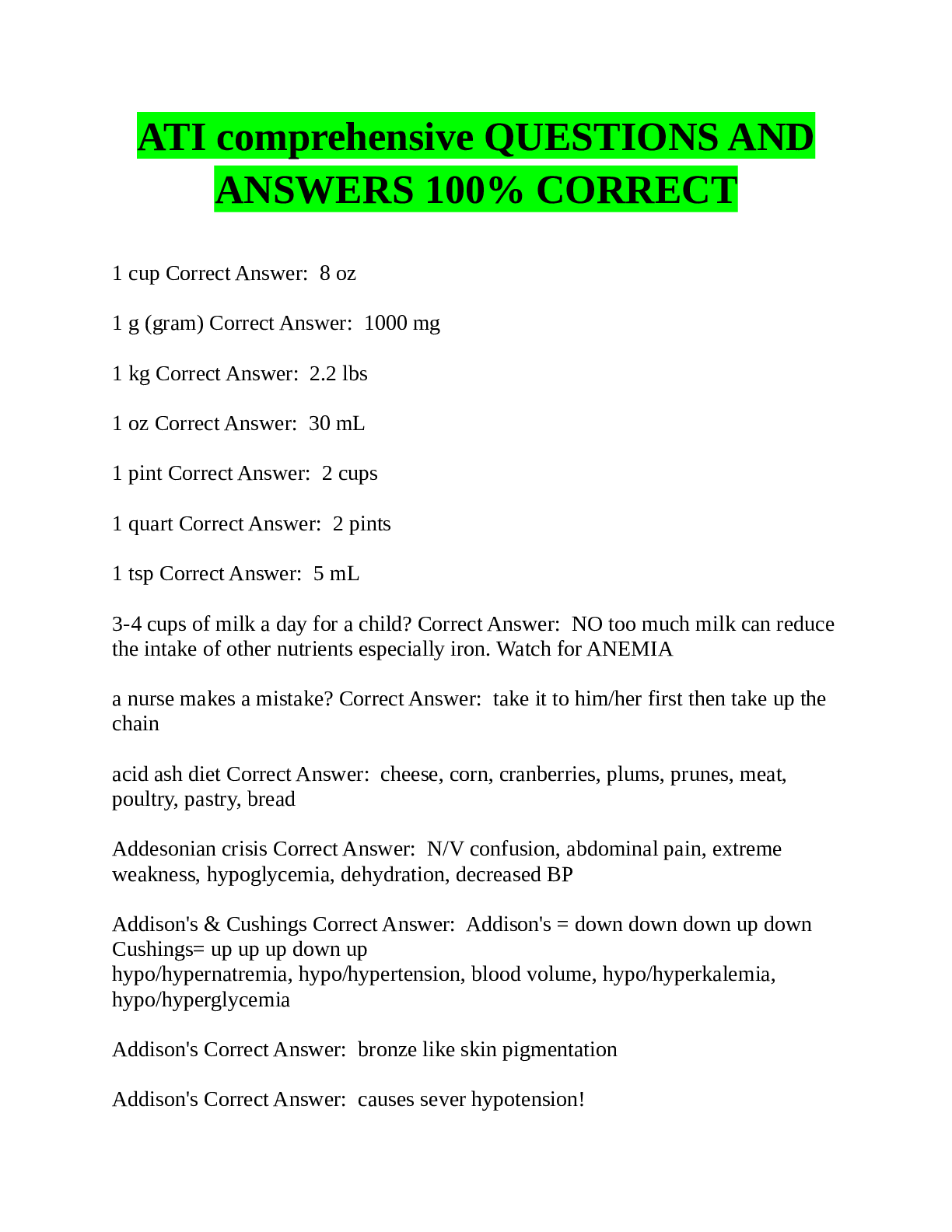 Preview image for ATI comprehensive QUESTIONS AND ANSWERS 100% CORRECT