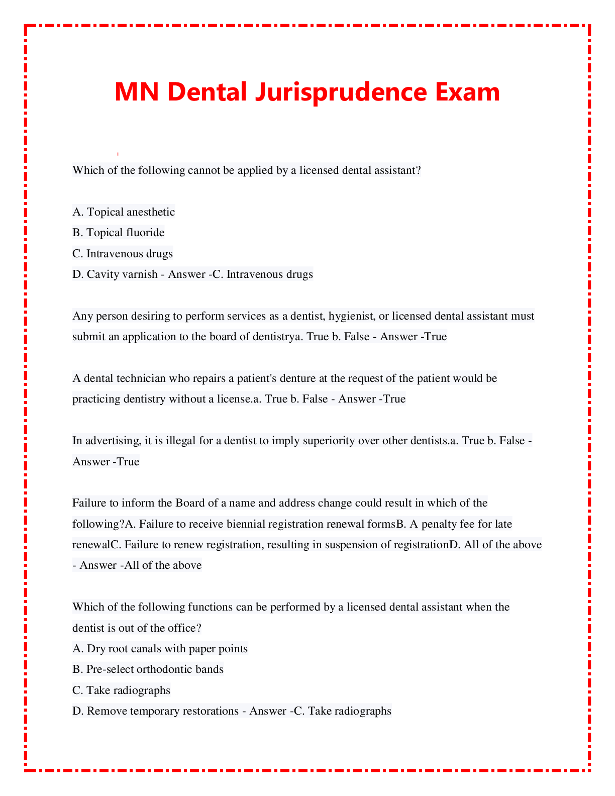 Preview image for MN Dental Jurisprudence Exam