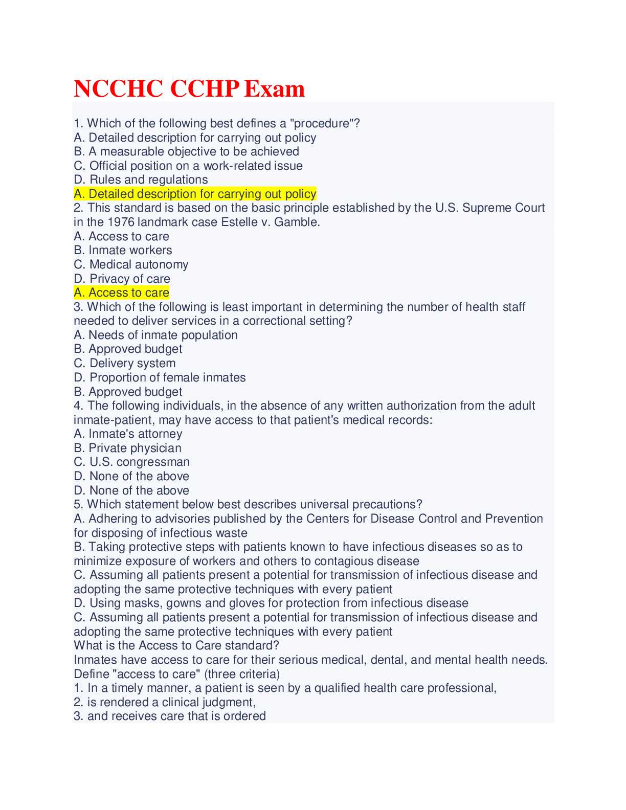 Preview image of NCCHC CCHP Exam document