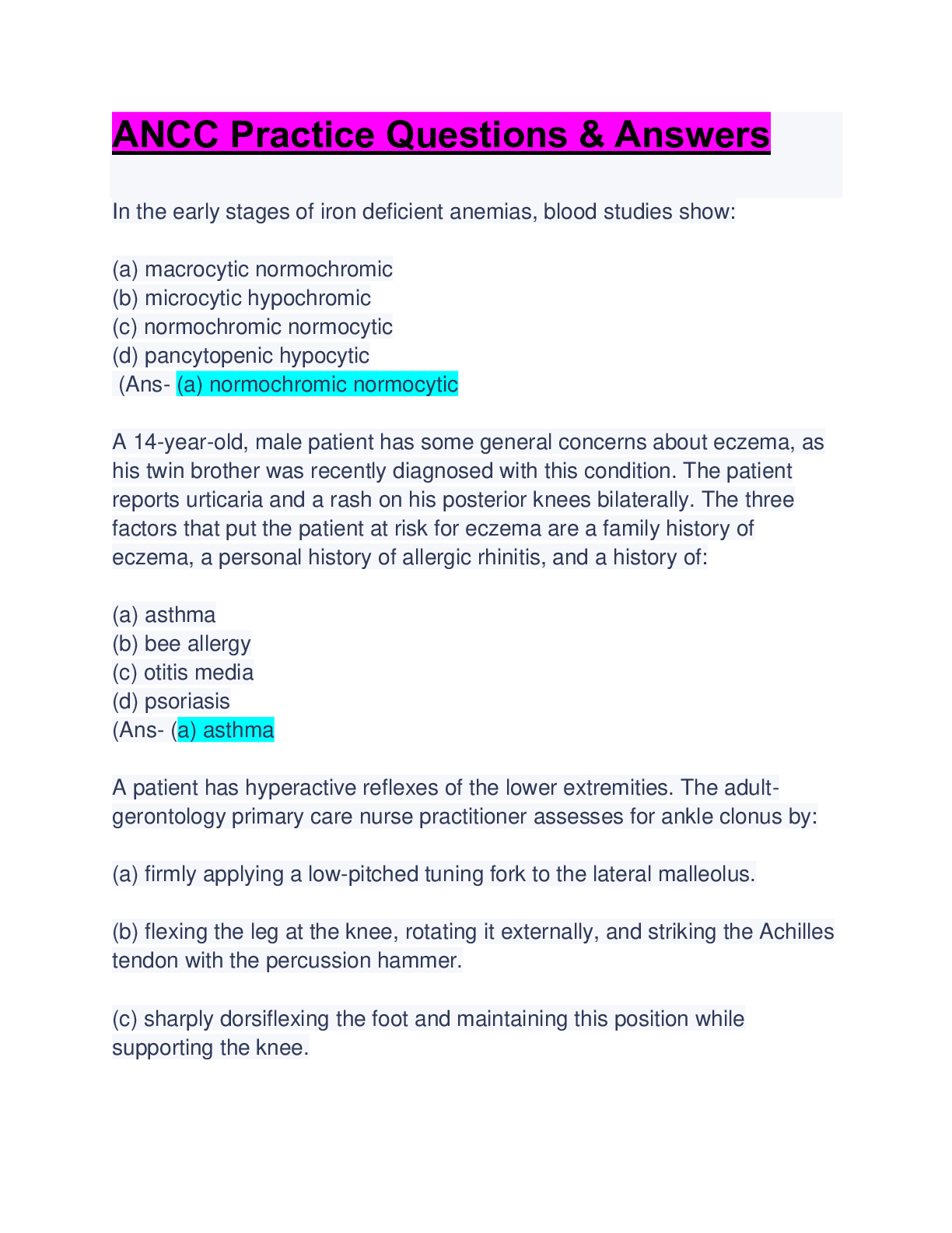 Preview image of ANCC Practice Questions & Answers: Updated A+ Guide Solution document