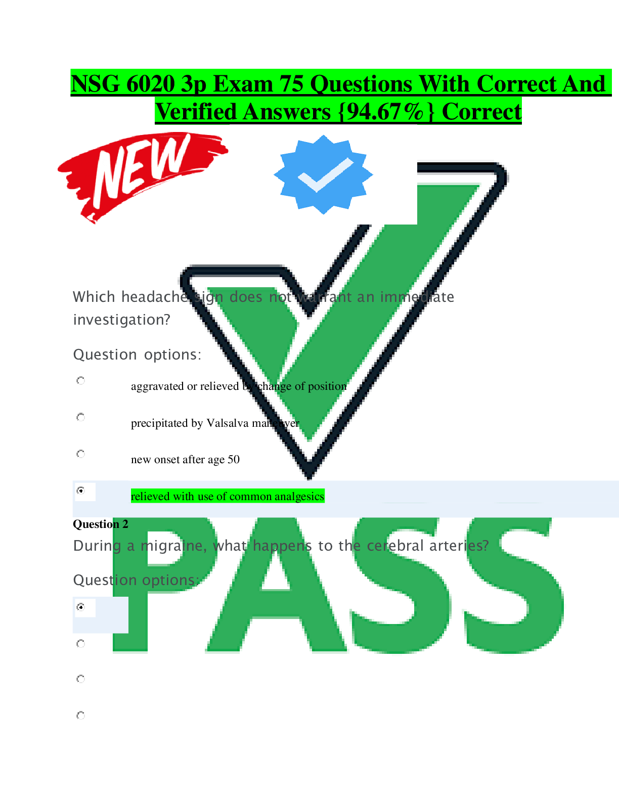 Preview image for NSG 6020 3p Exam 75 Questions With Correct And Verified Answers {94.67%} Correct