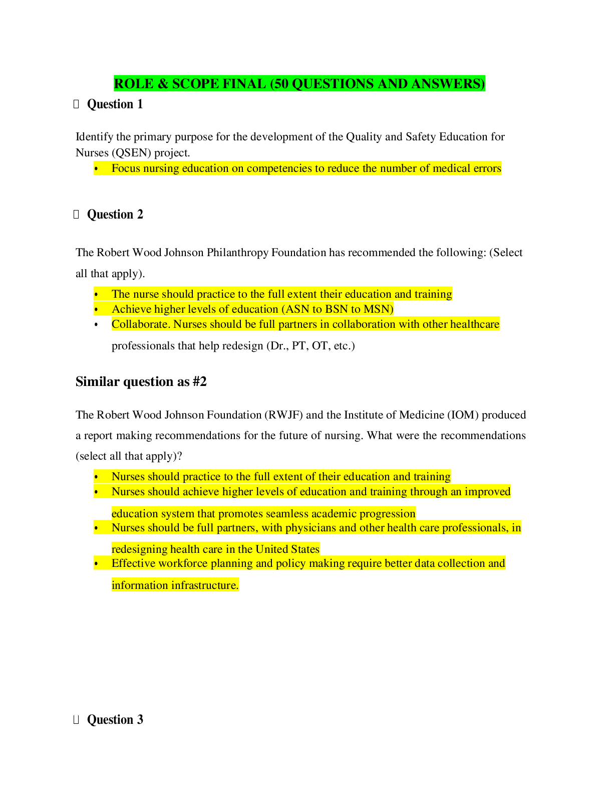 Preview image of ROLE & SCOPE FINAL (50 QUESTIONS AND ANSWERS) document