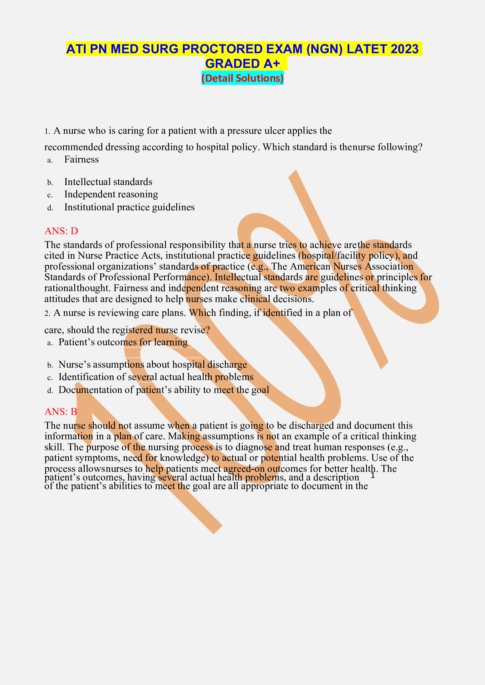 Preview image for ATI PN MED SURG PROCTORED EXAM (NGN) LATET 2023 GRADED A+   (Detail Solutions)
