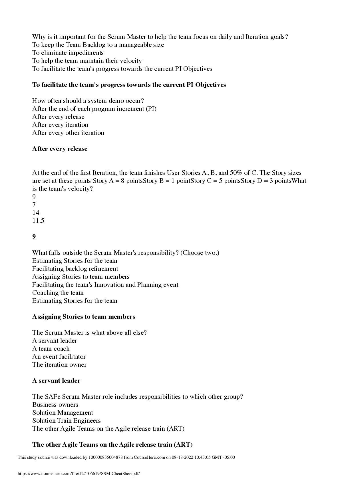Preview of SAFe 5 Scrum Master Questions & Answers (attempt score 95%) 2022