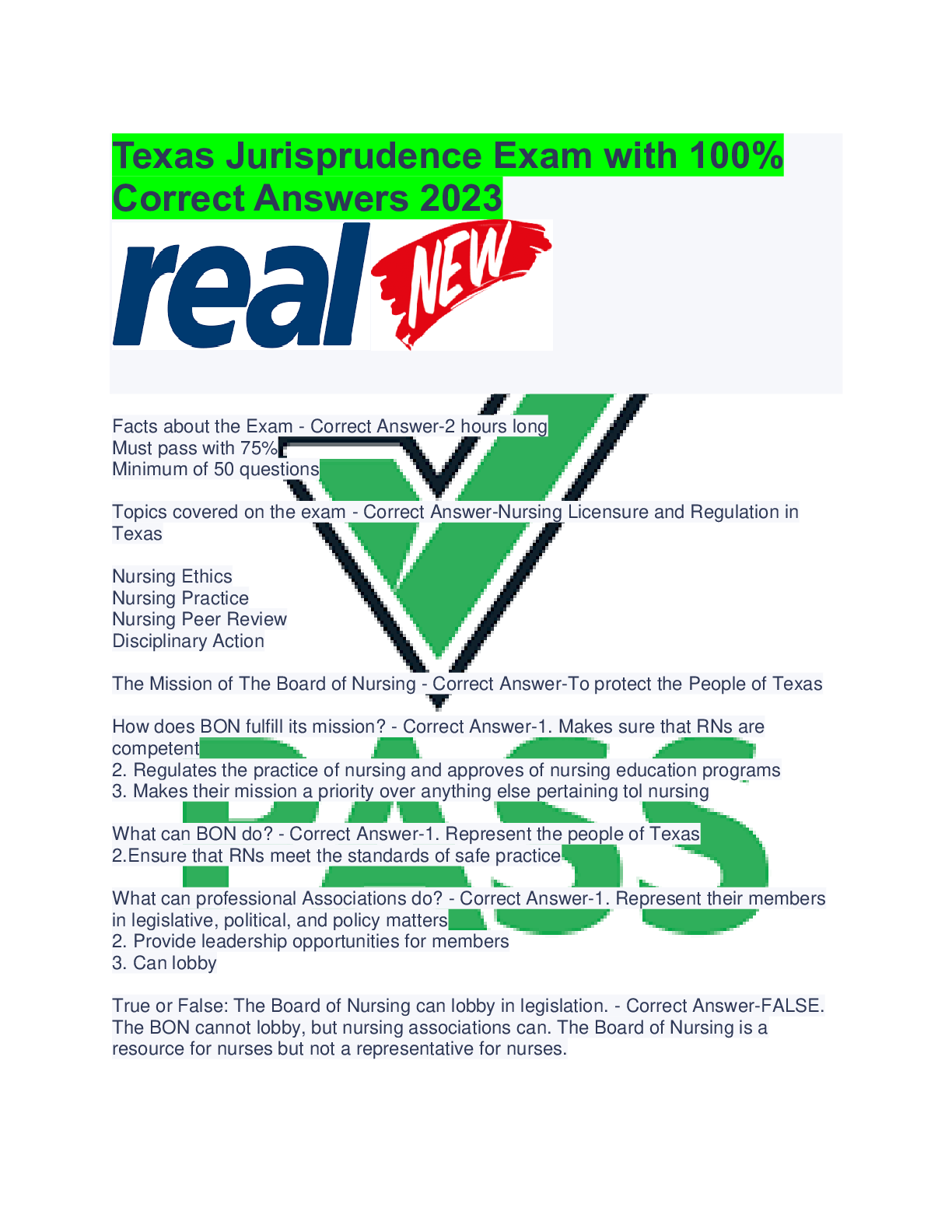 Preview image for Texas Jurisprudence Exam with 100% Correct Answers 2023