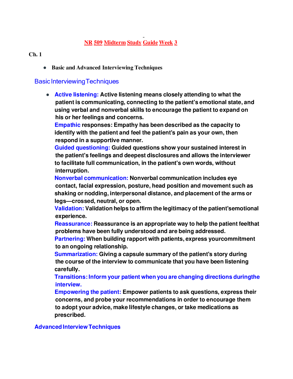 Preview image of NR 509 Midterm Exam Study Guide (2) document