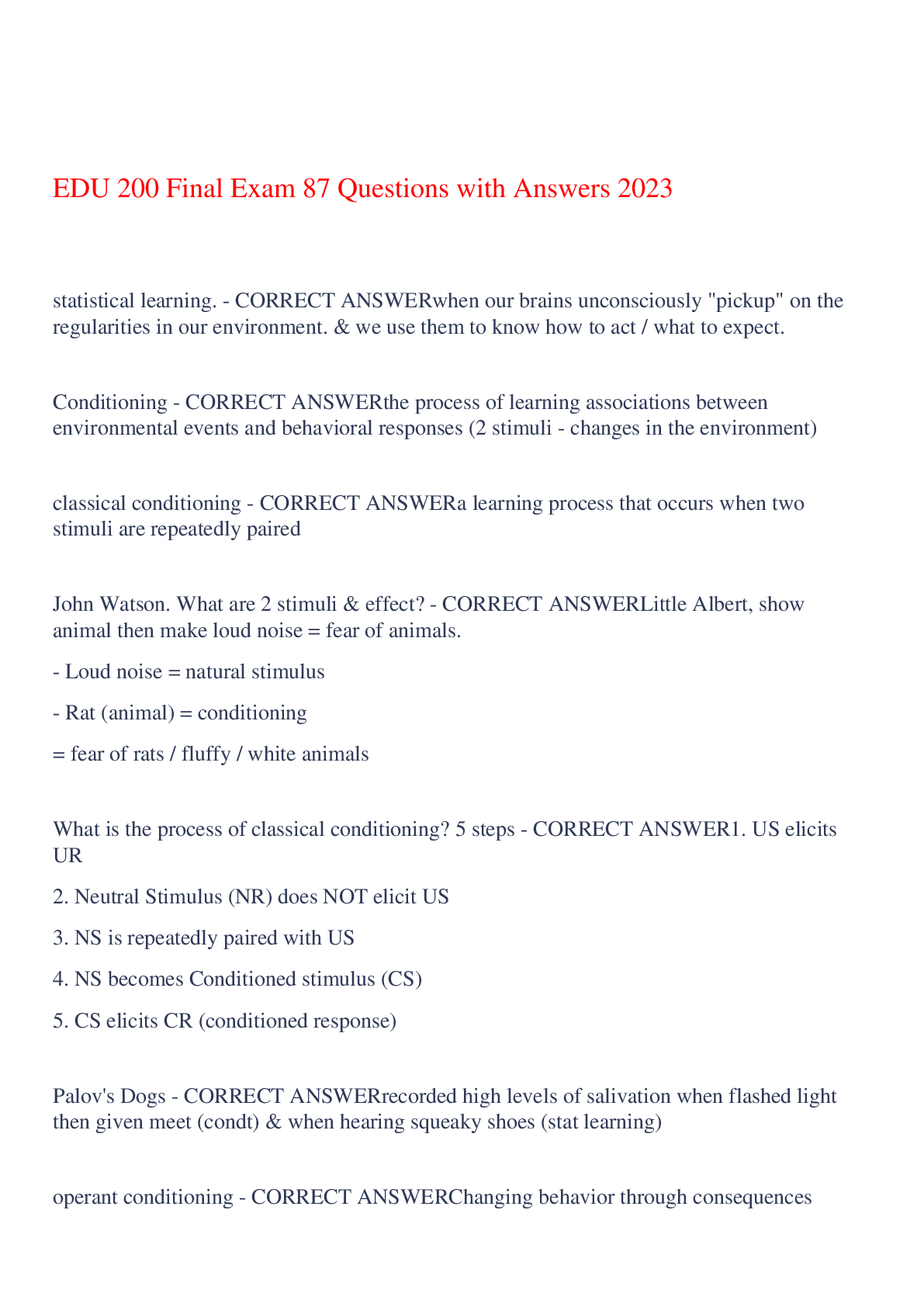 EDU 200 Final Exam 87 Questions with Answers 2023,100% CORRECT