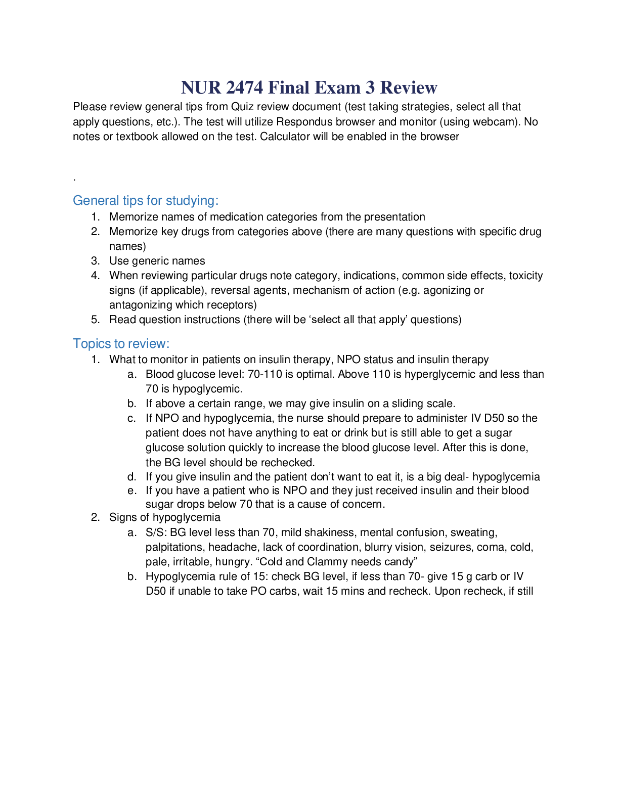 Preview image of NUR 2474 Final Exam 3 Review document