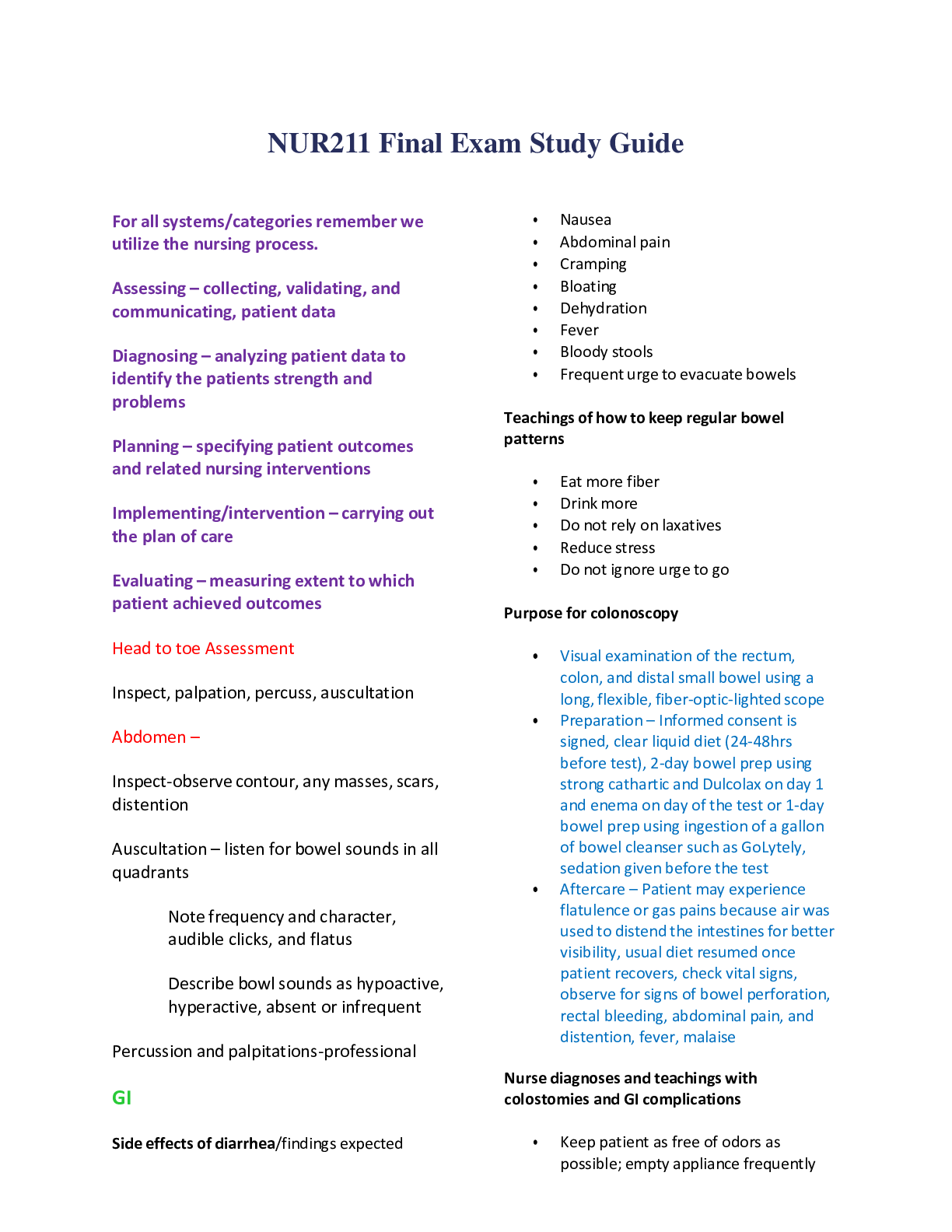 Preview image of NUR211 Final Exam Study Guide document