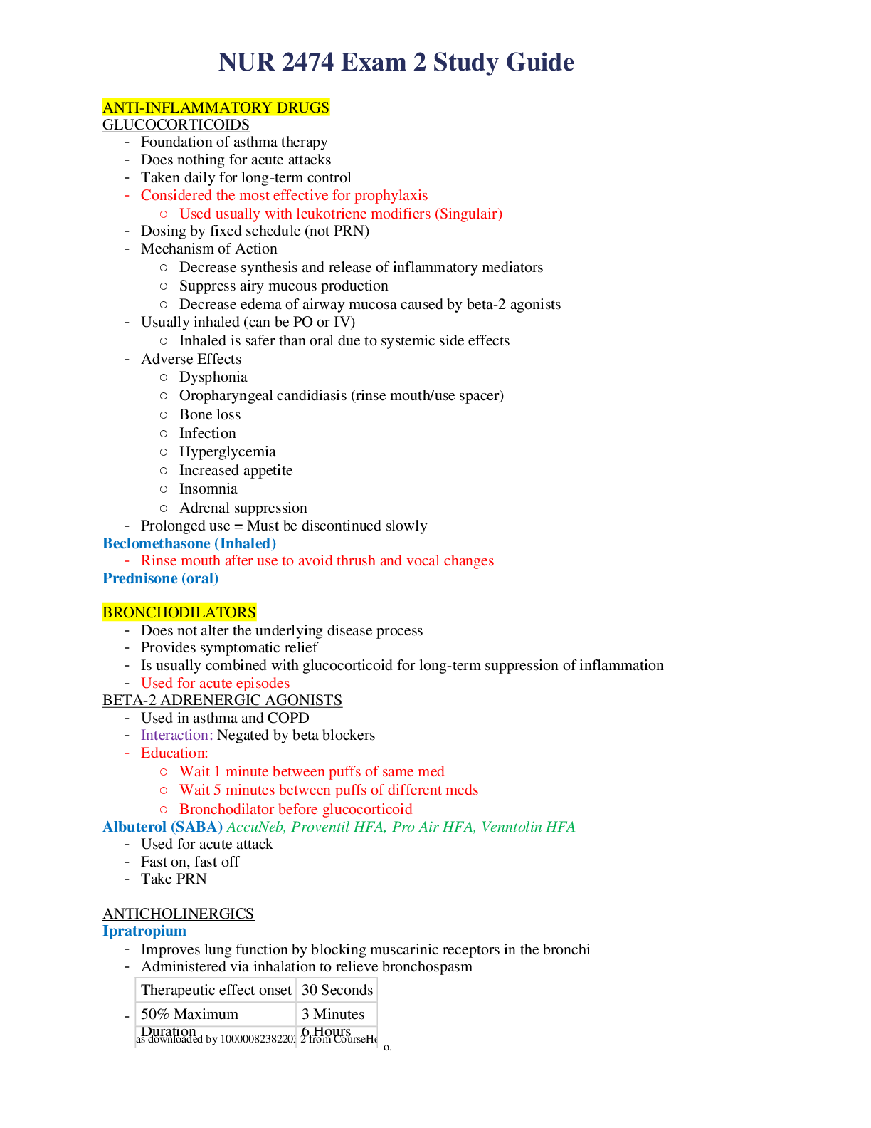 Preview image of NUR 2474 Exam 2 Study Guide document