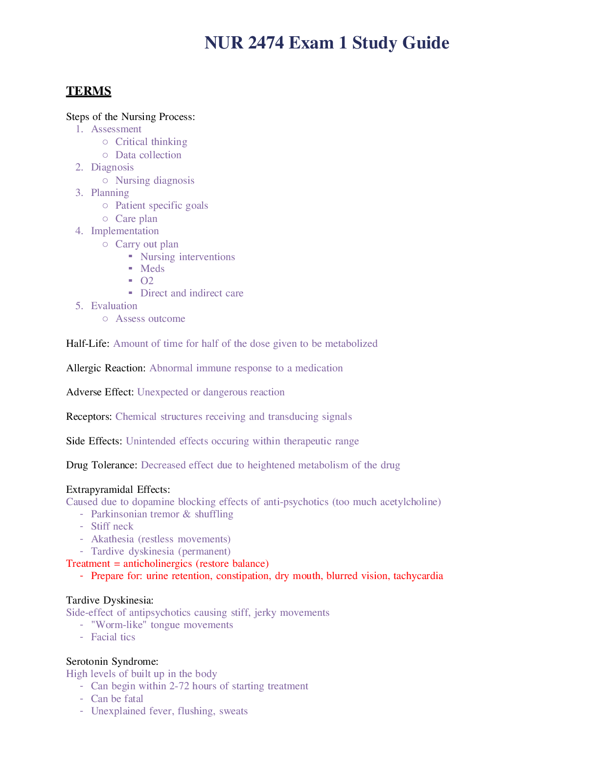 Preview image of NUR 2474 Exam 1 Study Guide document