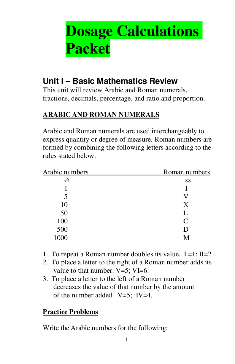 Preview image for Dosage Calculations Packet