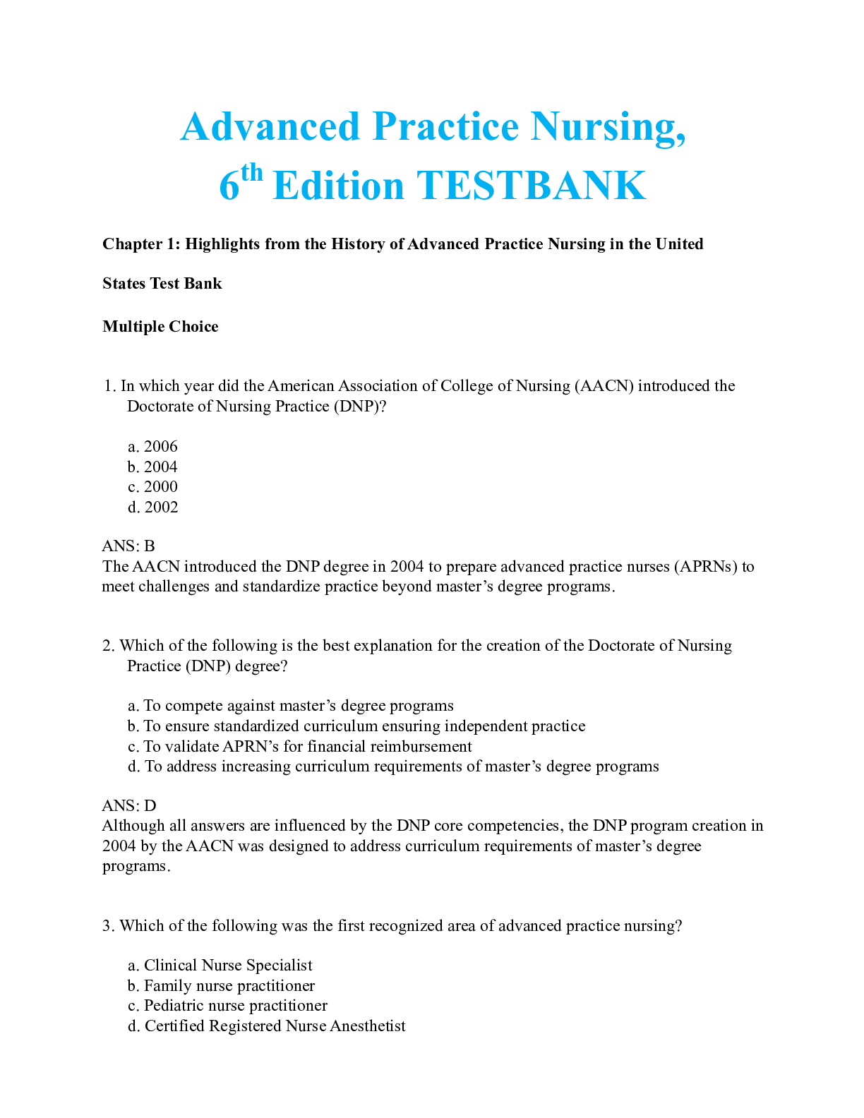 Preview image for Hamric and Hansons Advanced Practice Nursing 6th Edition Tracy O Grady Test Bank