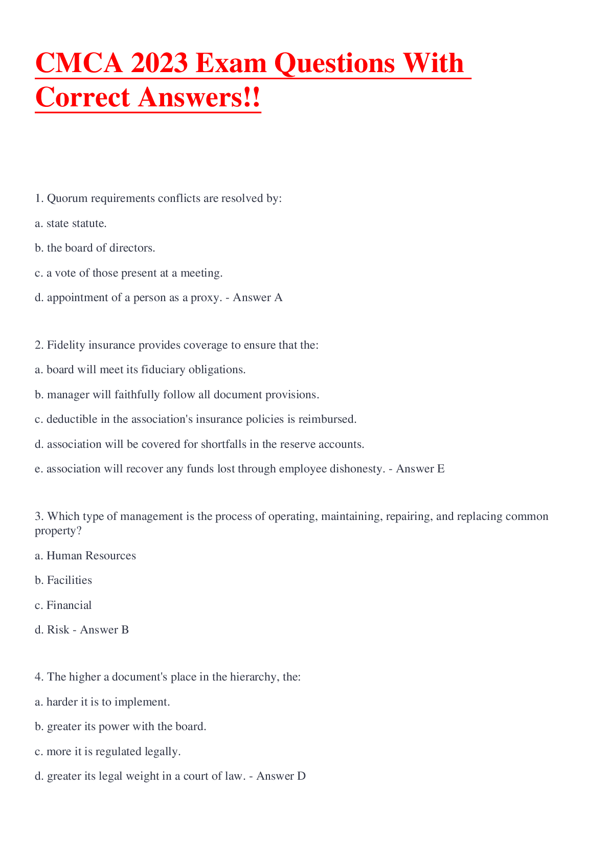 Preview image for CMCA 2023 Exam Questions With Correct Answers!!