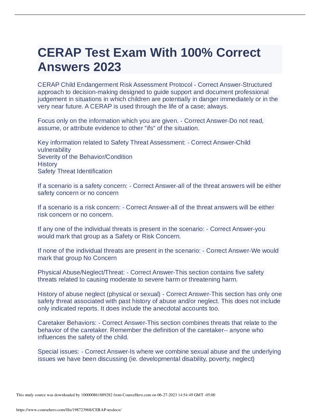 Preview of CERAP Test Exam With 100% Correct  Answers 2023
