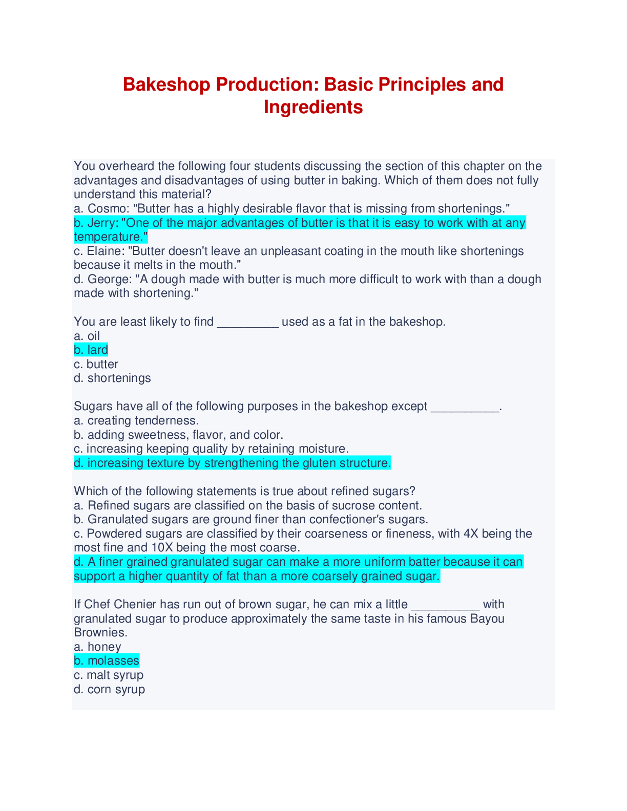 Preview image of Bakeshop Production: Basic Principles and Ingredients Exam document
