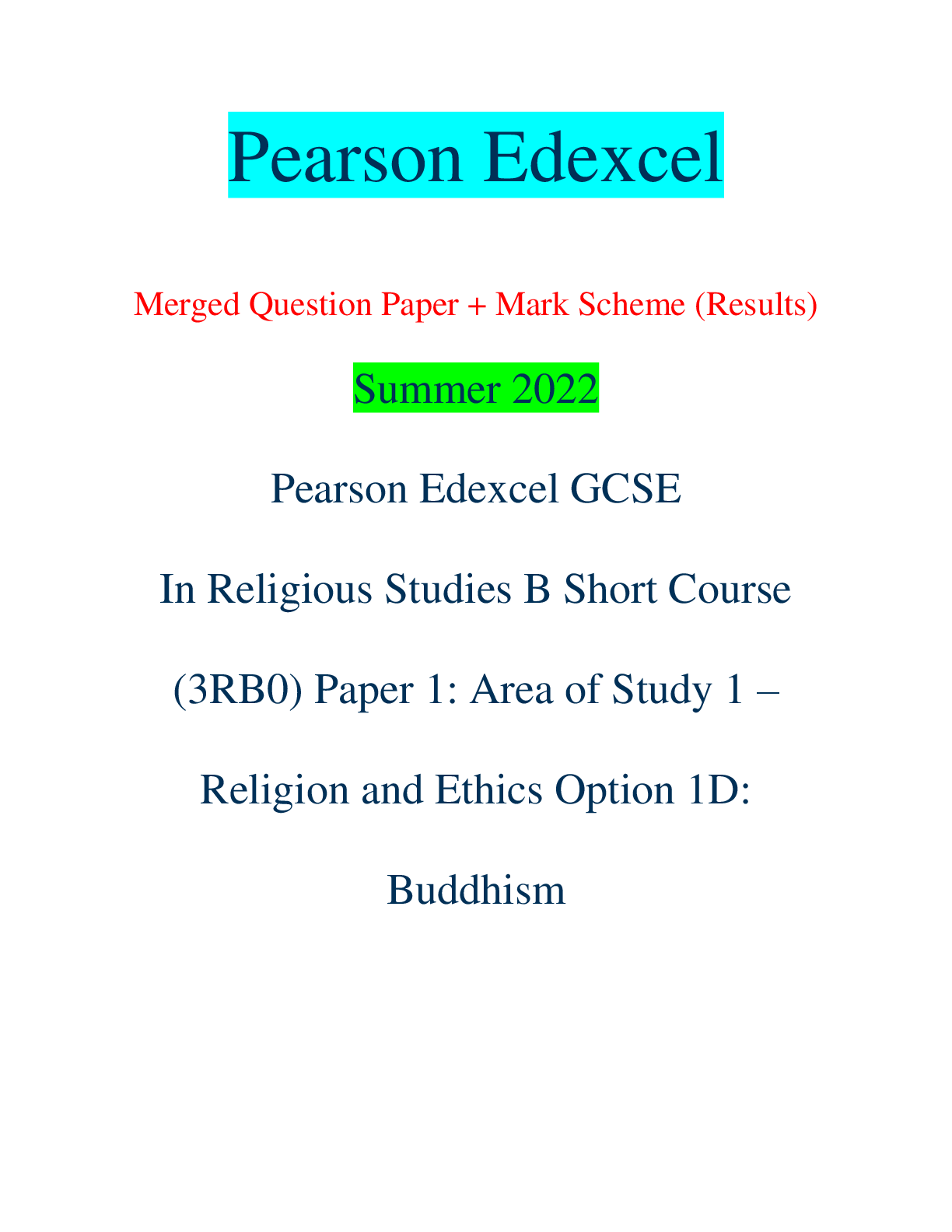 Pearson Edexcel Merged Question Paper + Mark Scheme (Results) Summer ...