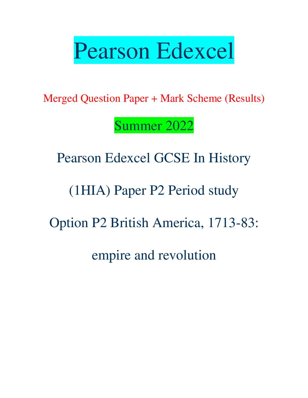 Pearson Edexcel Merged Question Paper + Mark Scheme (Results) Summer ...