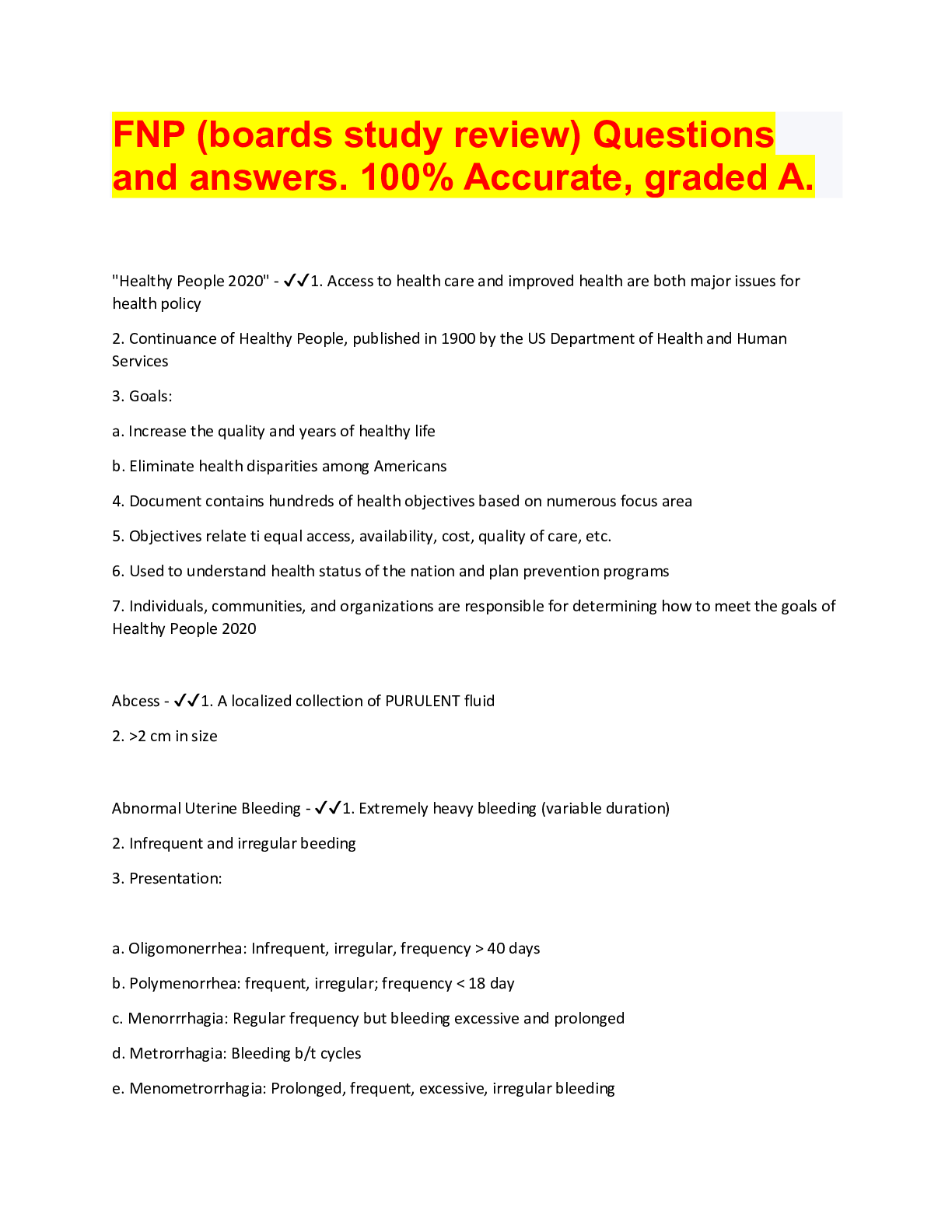 Preview image for FNP (boards study review) Questions  and answers. 100% Accurate, graded A.
