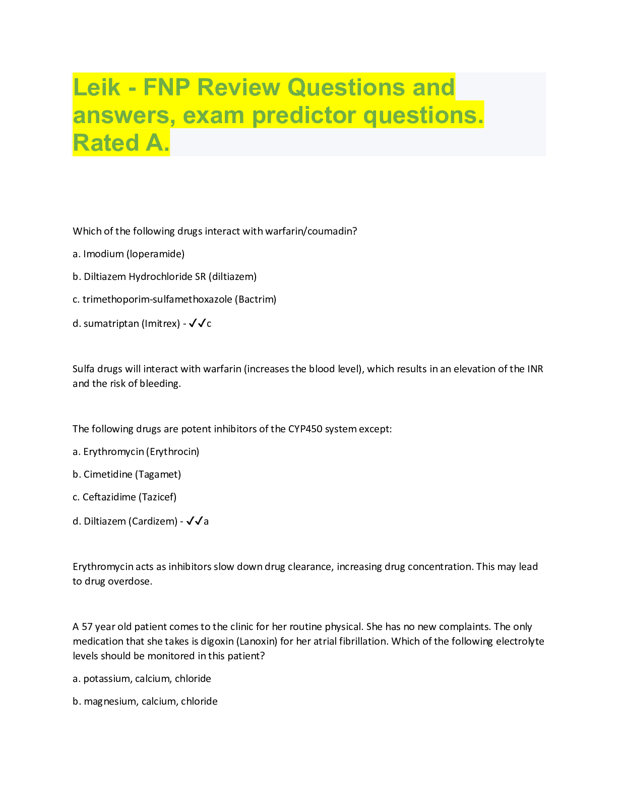 Preview image for Leik - FNP Review Questions and  answers, exam predictor questions.  Rated A.