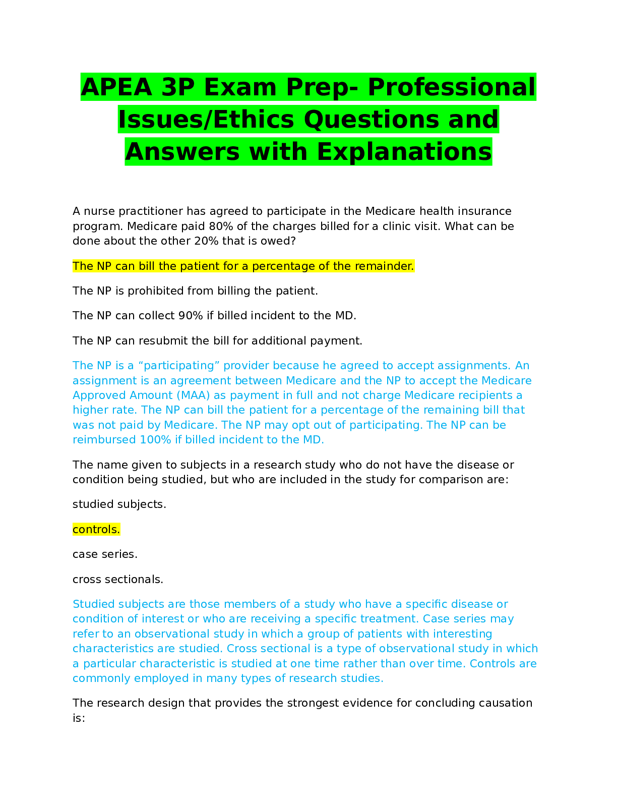 Preview of APEA 3P Exam Prep- Professional Issues/Ethics Questions and Answers with Explanations