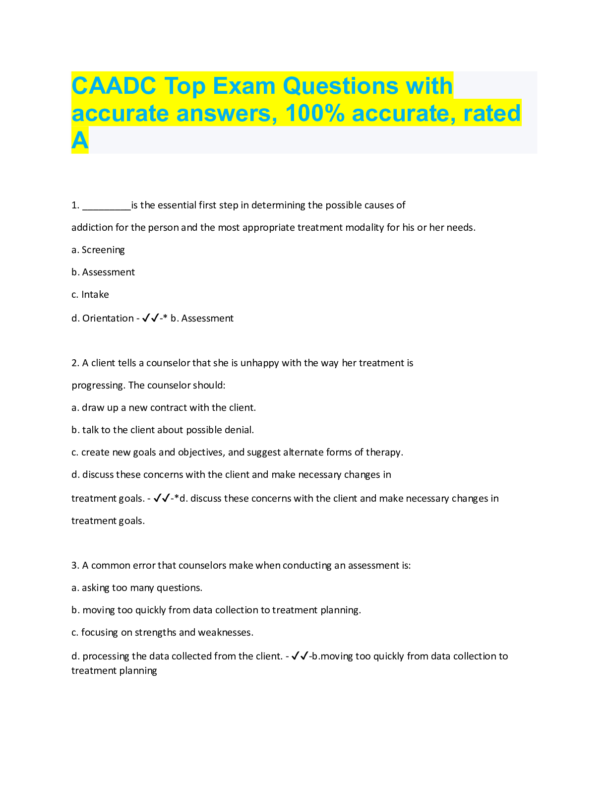 CAADC Top Exam Questions with accurate answers, 100% accurate, rated A ...