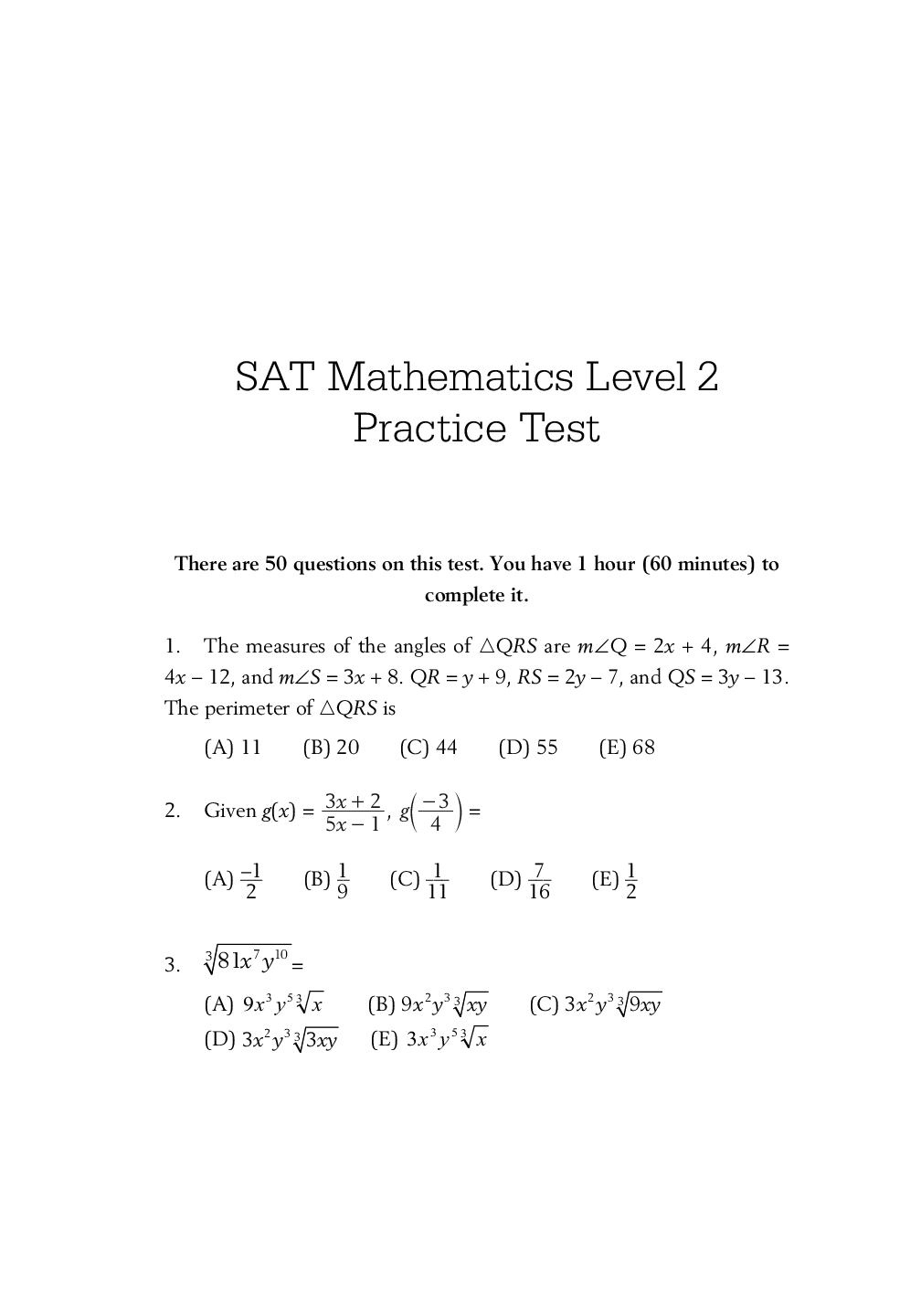 Preview image of SAT-II-Math-Level-2-Practice-Test-B document