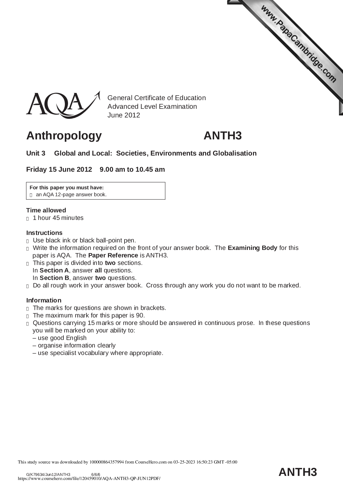 Preview image of AQA ANTHROPOLOGY 2023 PAPER document