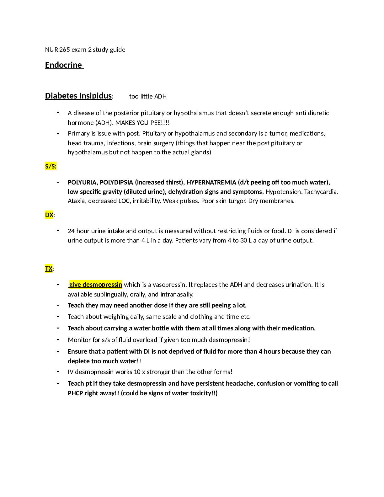 Preview image of NUR_265_Endocrine_study_guide document