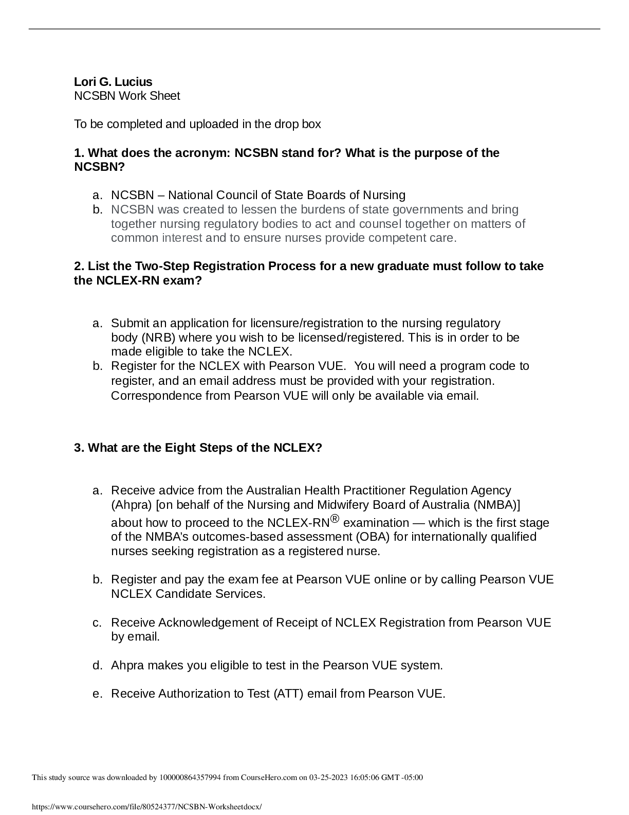 Preview image of NCSBN Introduction Worksheet document