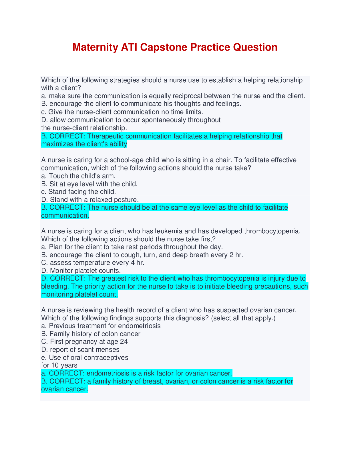 Preview image of Maternity ATI Capstone Practice Questions document