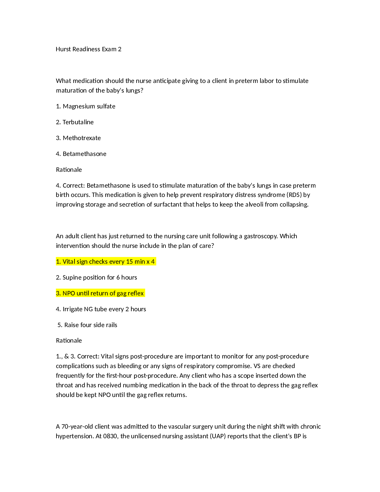 Preview image of Hurst Readiness Exam 2 Question Bank document